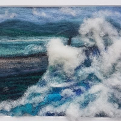 Blue sea, white waves in soft wool felting