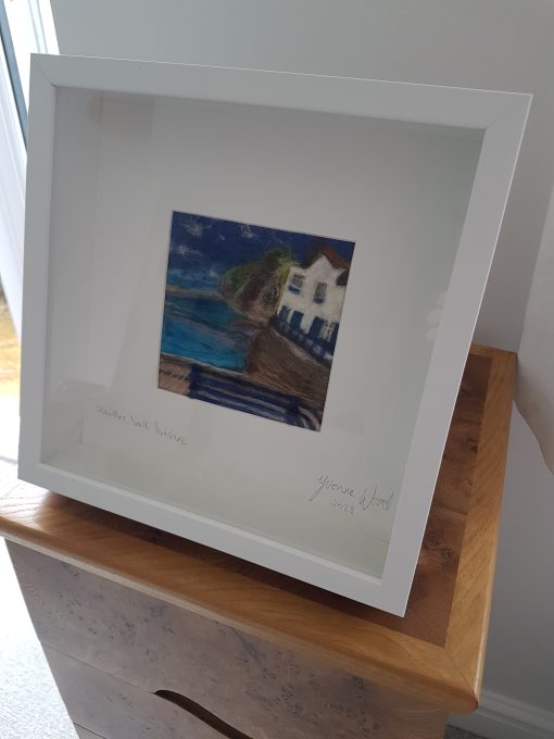 framed seascape staithes north yorkshire in needle felt
