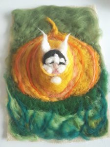 Pumpkin with cat felted