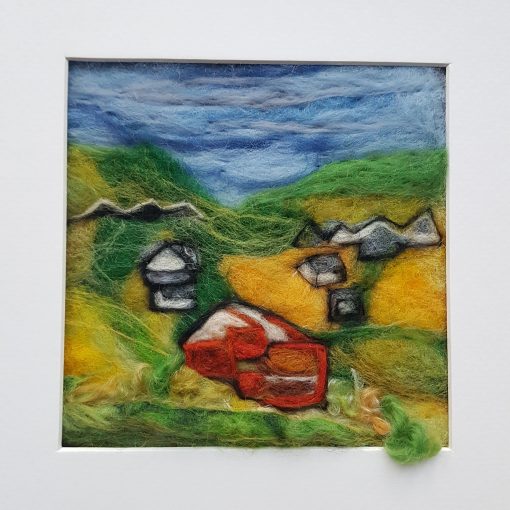 Newport sea view, needle felted, cottages painting in wool