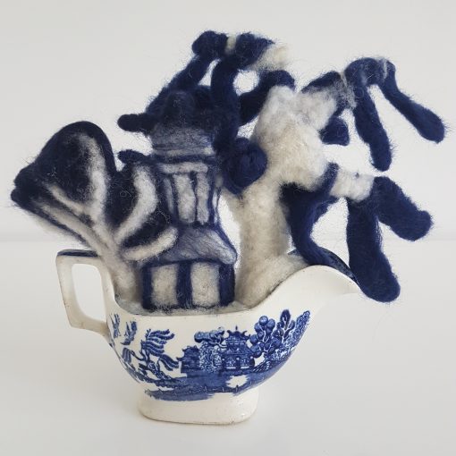 sweetheart felted birds willow pattern blue and white felted wool