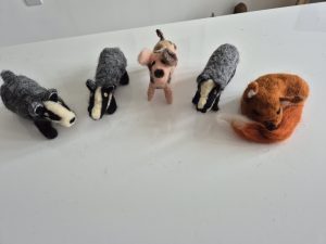 Animal felting workshop,  badgers, foxes, pig, needle felted, woodland animals. Wool felting animals,  learn to needle felt.  