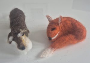 Needle felted red fox and wire haired dachsund,  needle felted animals. 