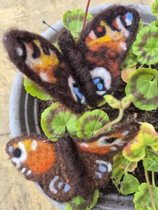 Needle felted butterflies learn how to felt in a workshop in Stroud.  Needle Felting workshops in Stroud.  Learn how to needle felt. 
