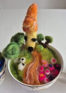 Needle Felting scene in a teacup.