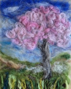 Felted picture workshop of cherry blossom in landscape. 