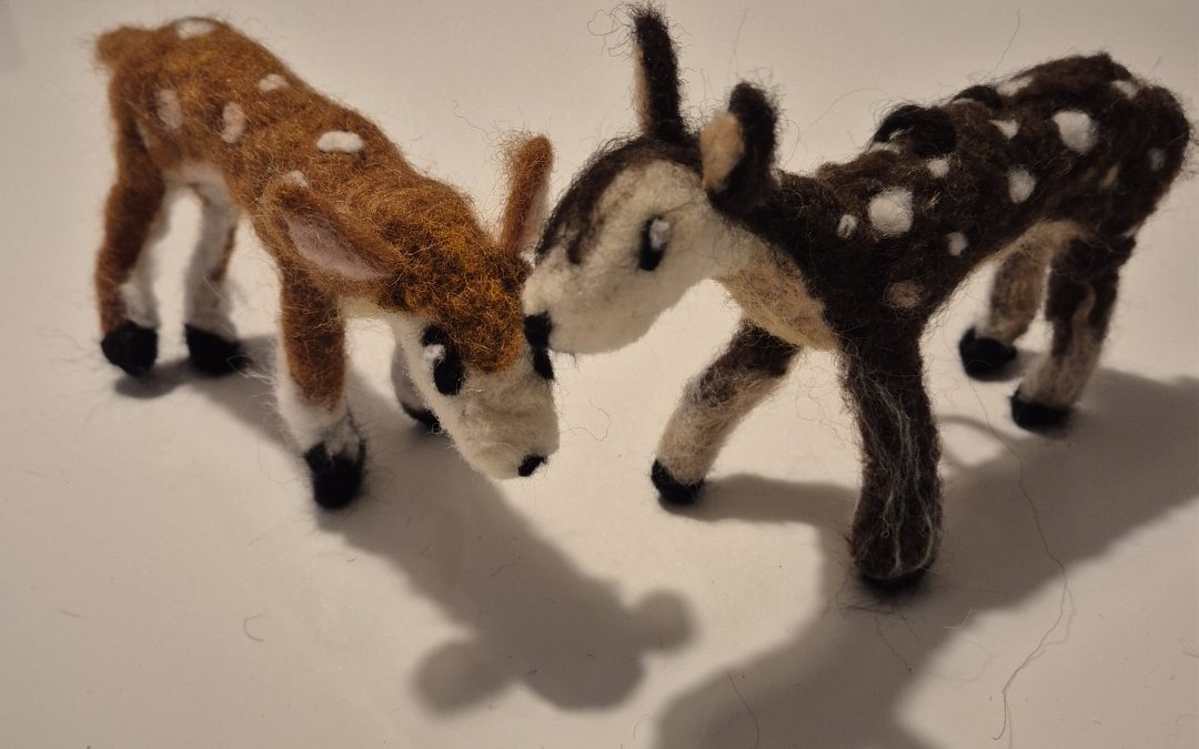 Felted wool reindeer, wool felt, brown wool, dappled reindeer felting