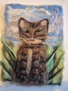 Felted pet cat portrait. Wool felt art.