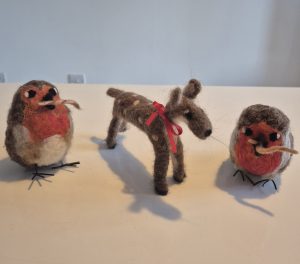 Felted robins, felted reindeer. Wool felting 